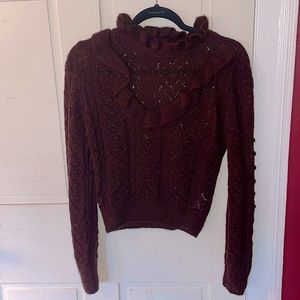 Purplish / brown Zara high neck ruffle sweater